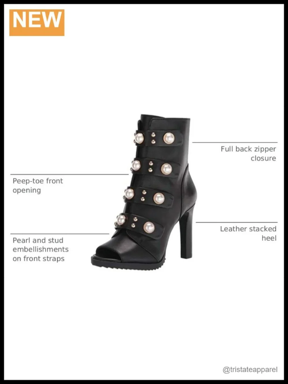 Karl Lagerfeld Brayden Peep Toe Bootie with Pearls Leather Ankle Boot